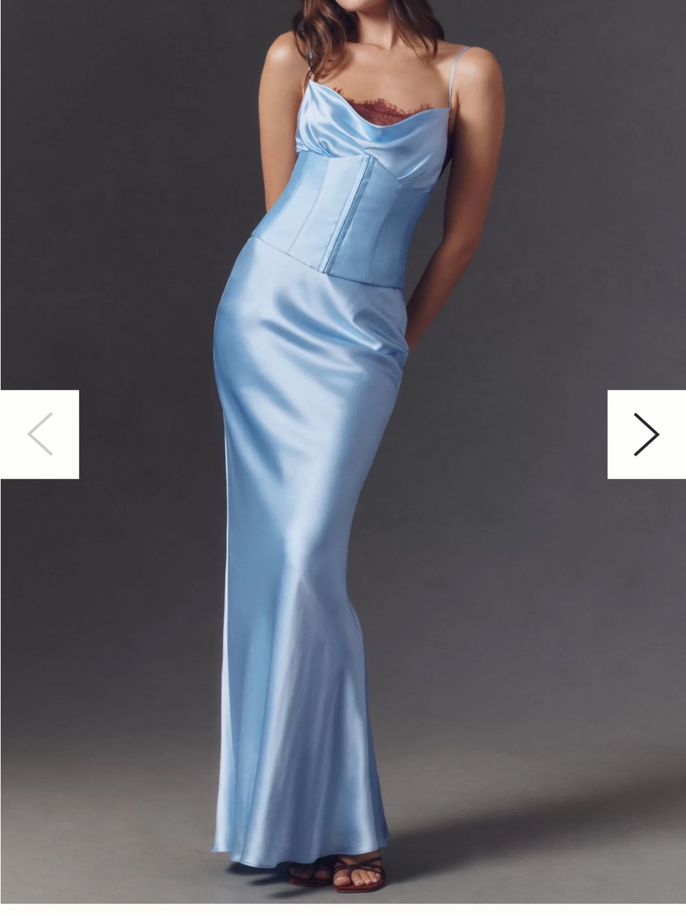 Satin Cowl Neck Maxi Dress with Corset Waist - Light Blue